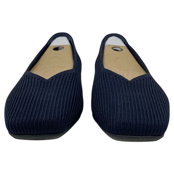 Vivaia Margot 2.0 Dark Navy Blue Ribbed Knit Square-Toe V-Cut Ballet Flats 10W - Picture 4 of 10